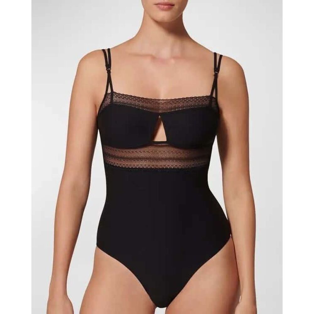 SIMONE PERELE NWT Pia Lace-Trim Cutout Bodysuit Black SZ 2 DESIGNER LINGERIE - Picture 2 of 4